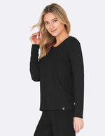 Women's Long Sleeve Round Neck T-shirt - Sort - Side | Boody Basic